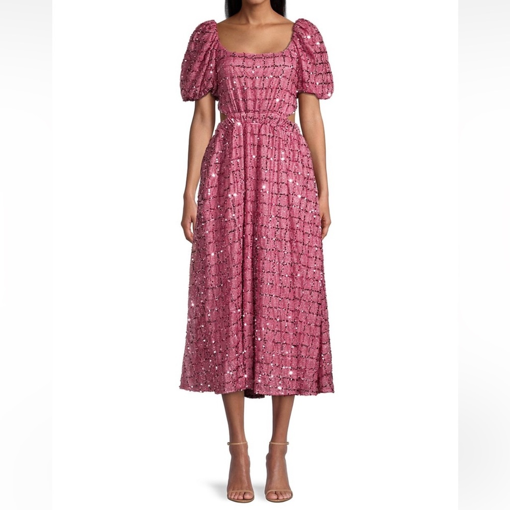 Elliatt Aubree Puff Sleeve Sequin Pink MIDI Dress Size M
